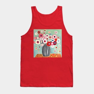 Cute Abstract Flowers in a Striped Vase Still Life Painting Tank Top